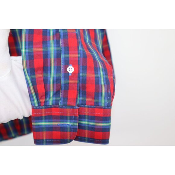 L.L.Bean Mens Wrinkle Free Plaid Long Sleeve Shirt M Red/Blue Check Cottagecore - Picture 5 of 9